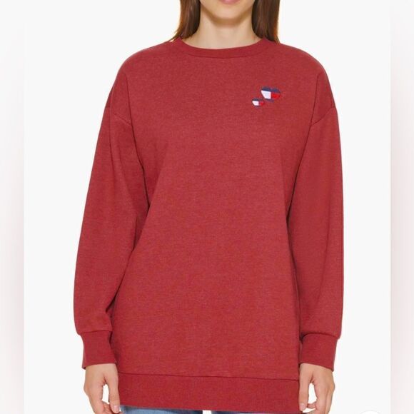✨ Tommy Hilfiger Iconic Logo Crewneck Sweatshirt – Size L, Burgundy – NWT! ✨ - Picture 1 of 5